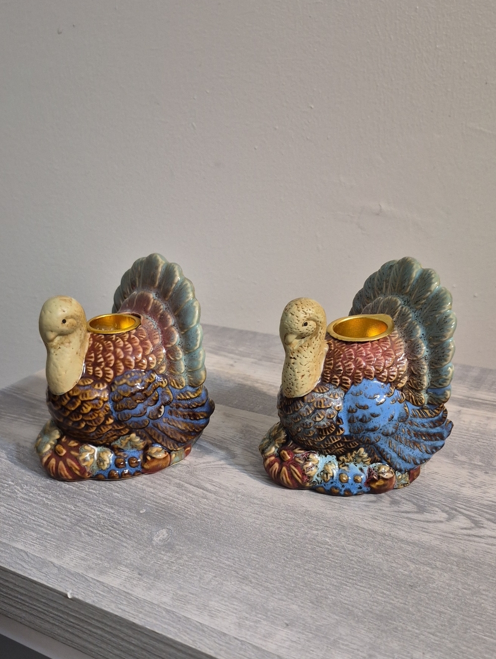 Vintage Ceramic Turkey Candle Holders Set Of 2